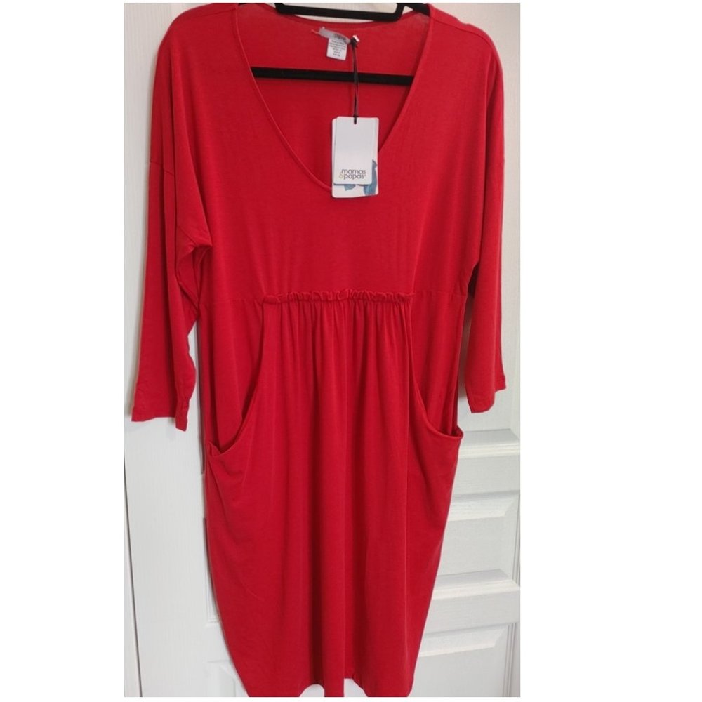 MAMAS&PAPAS LONG SLEEVE SHIFT DRESS RED WITH SIDE POCKETS (US12)